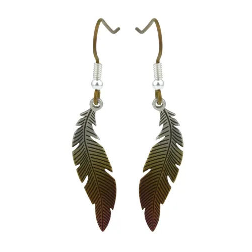 Small Feather Brown Drop Earrings